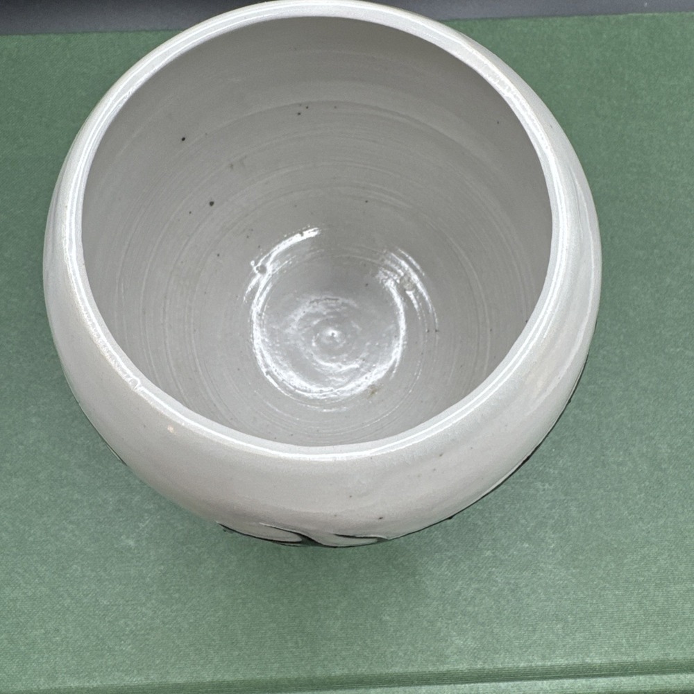 Studio Art Pottery Vase BF Gillen Incised Raised Black Green Abstract Design 5" - Picture 7 of 16